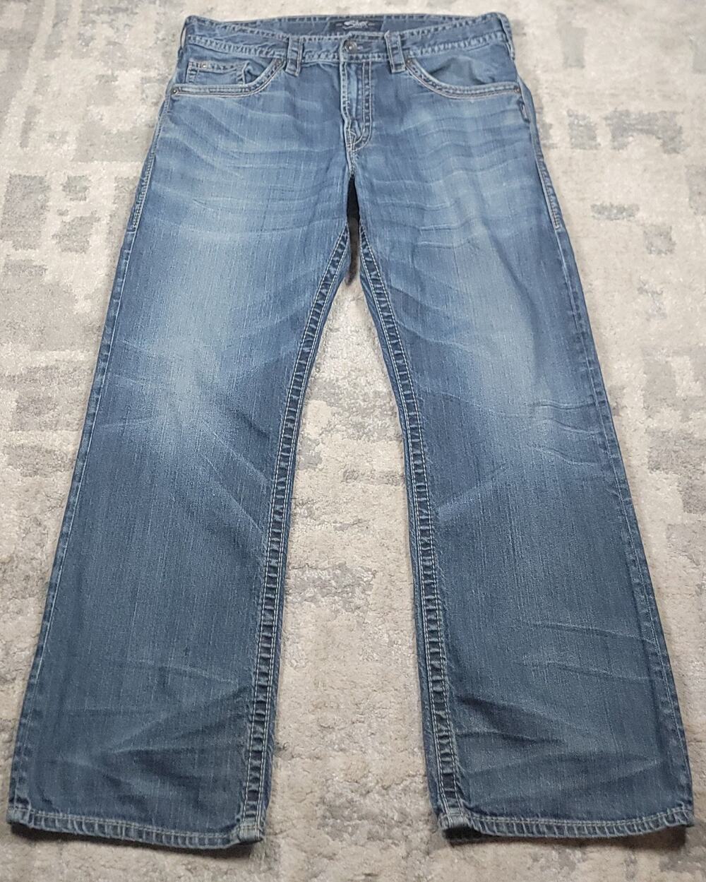 Silver Jeans Men's Zac Relaxed Bootcut Stitching Blue Denim Jeans Sz 38x29.5